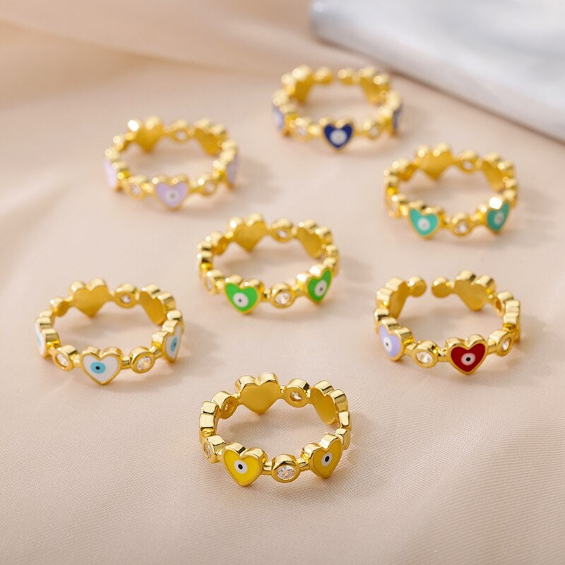 Evil Eye Heart Ring, 18K Gold Evil Eye Ring, Heart Wrap Ring, Evil Eye Wrap Ring, Fashion Ring for Women, Gift for Her