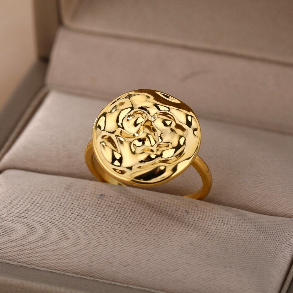 Punk Flower Ring, Punk Organic Ring, 18K Gold Punk Ring, Gold Flower Ring, Punk Fashion Ring for Women, Gift for Her