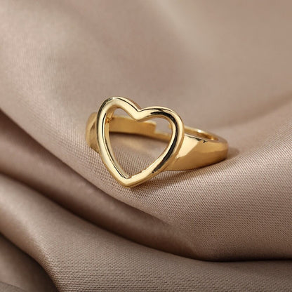 Punk Heart Ring, Open Heart Ring, 18K Gold Heart Ring, Punk Heart Fashion Ring for Women, Gift for Her