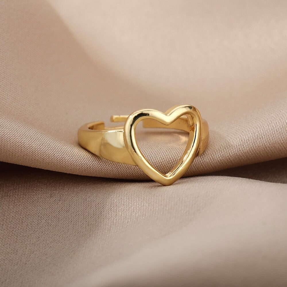 Punk Heart Ring, Open Heart Ring, 18K Gold Heart Ring, Punk Heart Fashion Ring for Women, Gift for Her