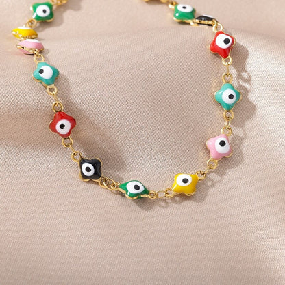 18K Gold Plated Handmade Dainty Evil Eye Bead Bracelet, Minimalistic Protection Blue Evil Eye Charm Thin Bracelet, Gift for Her