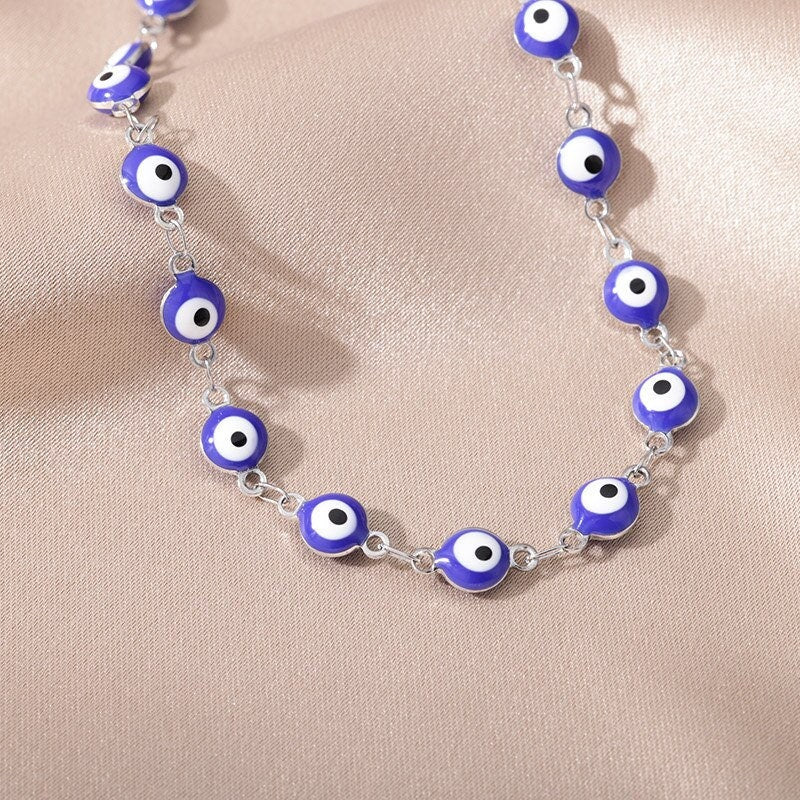 18K Gold Plated Handmade Dainty Evil Eye Bead Bracelet, Minimalistic Protection Blue Evil Eye Charm Thin Bracelet, Gift for Her