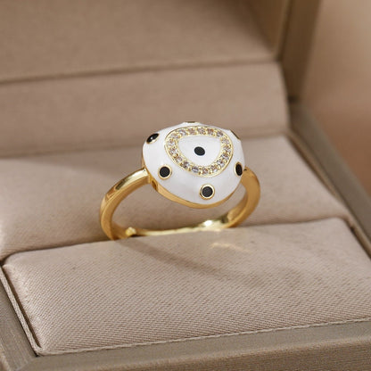 Punk Dots Ring, 18K Gold Dots Ring, White Charm Ring, Punk Evil Eye Ring, Punk Fashion Ring for Women, Gift for Her