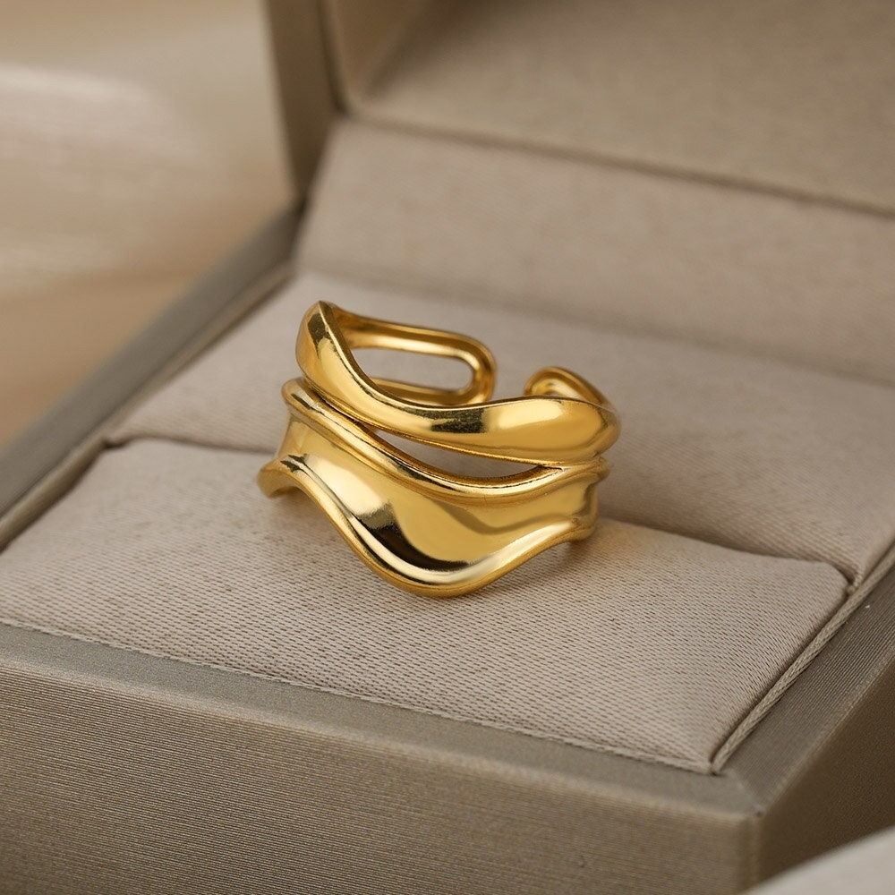 Punk Curve Ring, Punk Curvy Ring, 18K Gold Waves Ring, Punk Fashion Ring for Women, Gift for Her