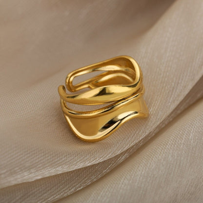 Punk Curve Ring, Punk Curvy Ring, 18K Gold Waves Ring, Punk Fashion Ring for Women, Gift for Her