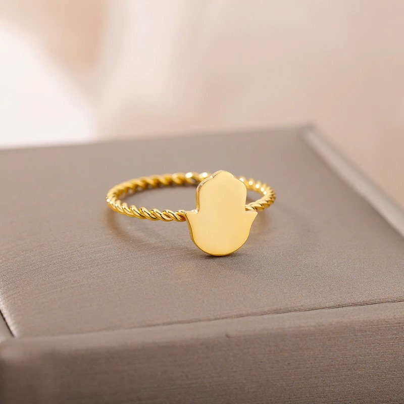 Hamsa Ring, Dainty Hamsa Ring, 18K Gold Hamsa Ring, Fatima Ring, Fatima Fashion Ring for Women, Gift for Her