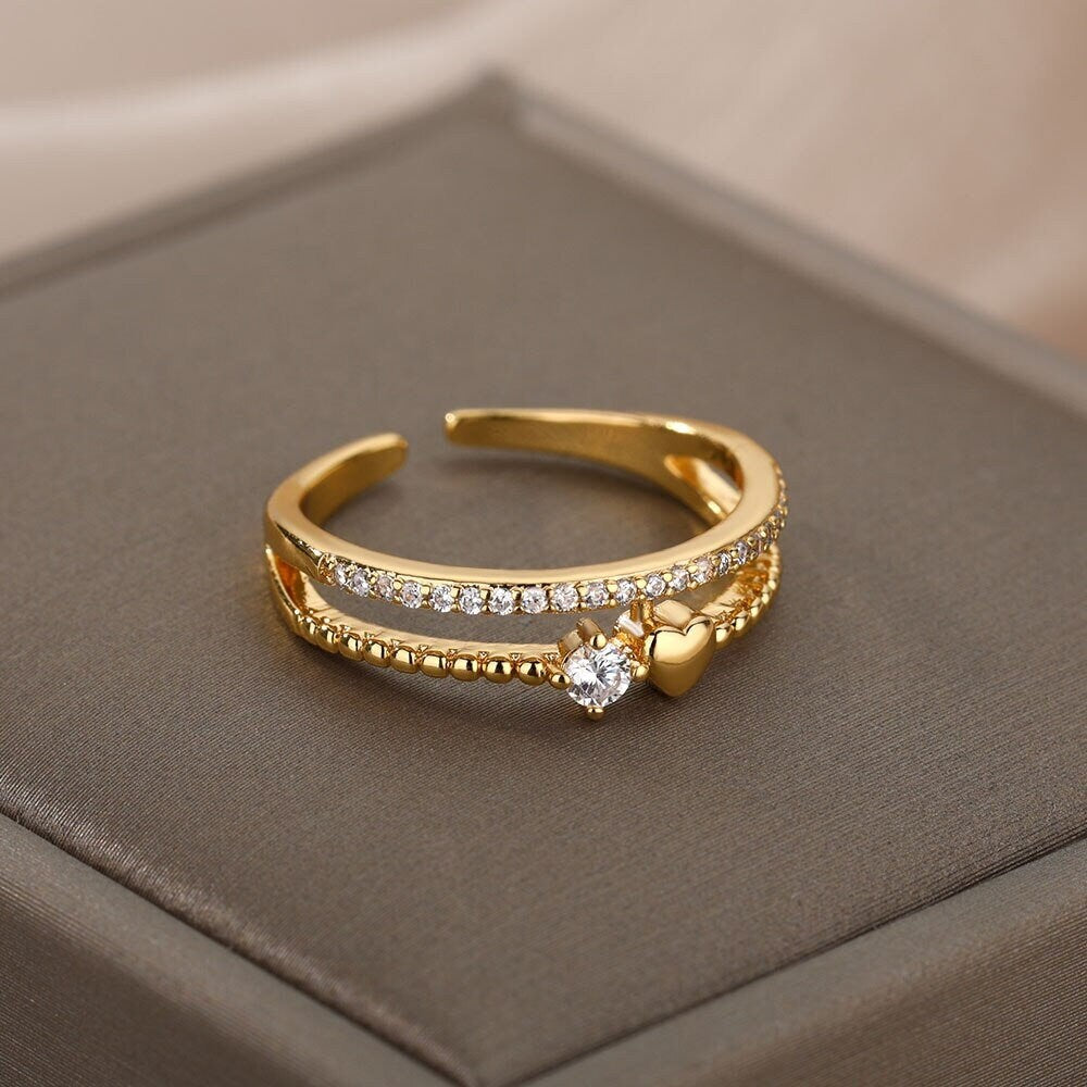 18K Gold Heart Ring, Double Heart Ring, Dainty Heart Ring, Heart Wrap Ring, Heart Fashion Ring for Women, Gift for Her