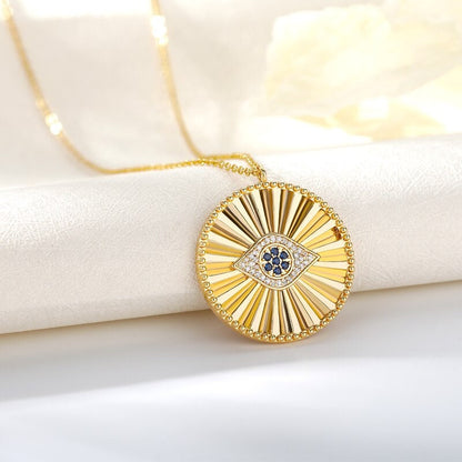18K Gold Medallion Evil Eye Charm, Gothic Evil Eye Necklace, Gothic Fashion Necklace for Women, Gift for Her