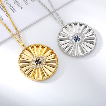 18K Gold Medallion Evil Eye Charm, Gothic Evil Eye Necklace, Gothic Fashion Necklace for Women, Gift for Her