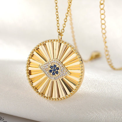 18K Gold Medallion Evil Eye Charm, Gothic Evil Eye Necklace, Gothic Fashion Necklace for Women, Gift for Her