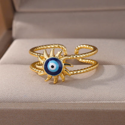 Evil Eye Open Ring, Evil Eye Ring, 18K Gold Evil Eye Ring, Evil Eye Sun Ring, Gothic Fashion Ring for Women, Gift for Her
