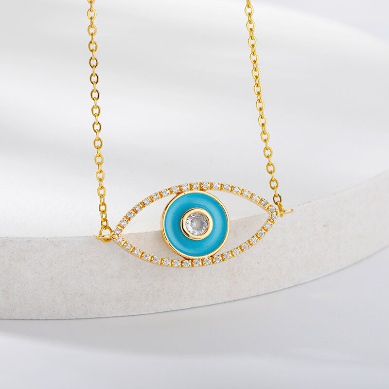18K Gold Eye Necklace, Big Eye Necklace, Gothic Necklace for Women, Gift for Her