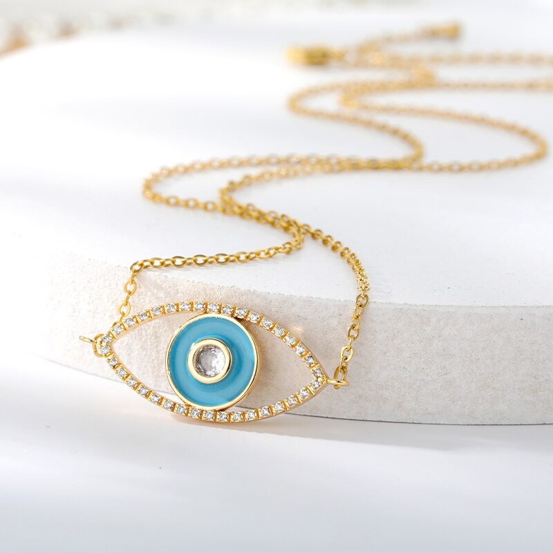 18K Gold Eye Necklace, Big Eye Necklace, Gothic Necklace for Women, Gift for Her