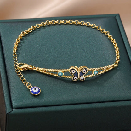 Evil Eye Bracelet, Butterfly Evil Eye, Gothic Evil Eye, 18K Gold Evil Eye Bracelet for Women, Gift for Her