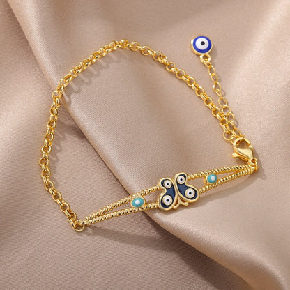 Evil Eye Bracelet, Butterfly Evil Eye, Gothic Evil Eye, 18K Gold Evil Eye Bracelet for Women, Gift for Her