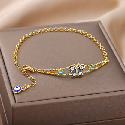 Evil Eye Bracelet, Butterfly Evil Eye, Gothic Evil Eye, 18K Gold Evil Eye Bracelet for Women, Gift for Her
