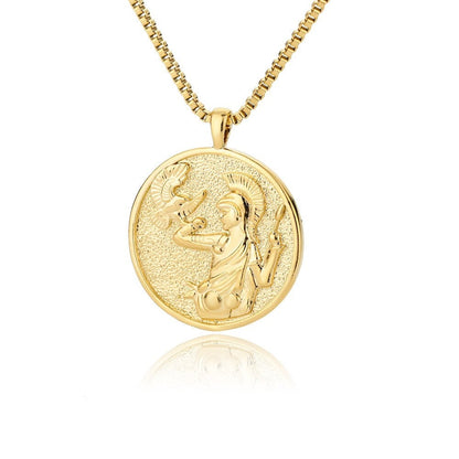 Greek Goddess Athena Coin Pendant, Gold Goddess Necklace, 18K Gold Plated Dainty