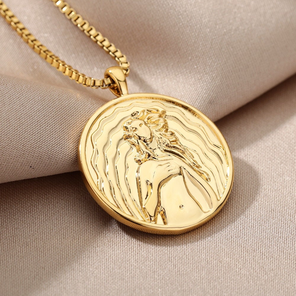 18K Greek Gold Plated Aphrodite Goddess Pendant, Dainty Women&