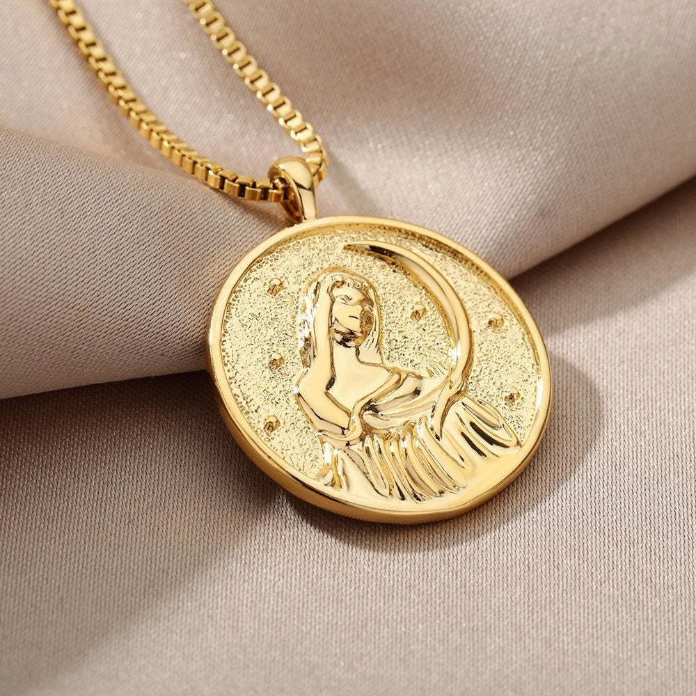 18K Gold Plated Selene Goddess Pendant, Greek Mythology Goddess, Gothic Dainty