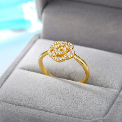Punk Rose Ring, 18K Gold Rose Ring, Gold Flower Ring, Crystal Rose Ring, Punk Rose Fashion Ring for Women, Gift for Her