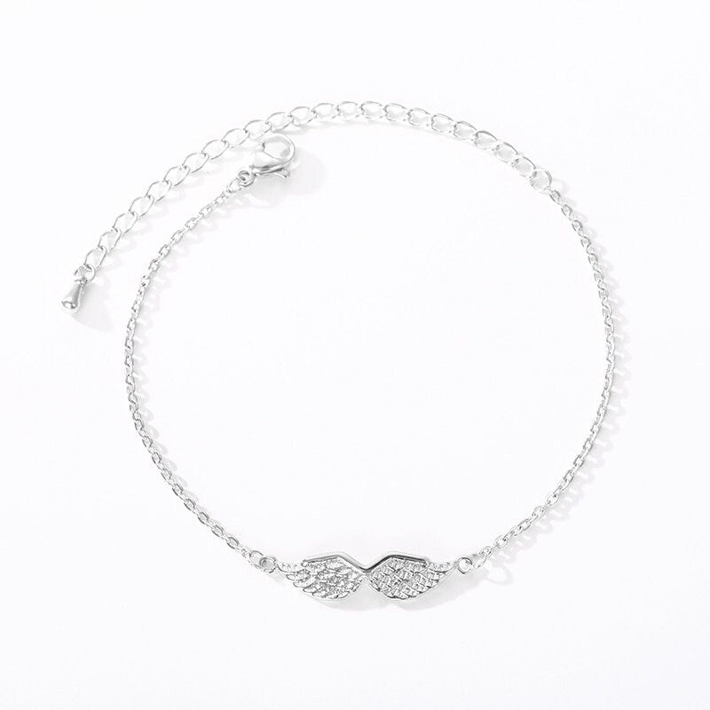 Angel Wings Charm, 18K Gold Layered Gothic Bracelet, Dainty Minimalist Jewelry, Delicate Handmade for Women, Gift for Her