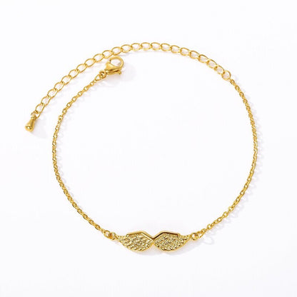 Angel Wings Charm, 18K Gold Layered Gothic Bracelet, Dainty Minimalist Jewelry, Delicate Handmade for Women, Gift for Her
