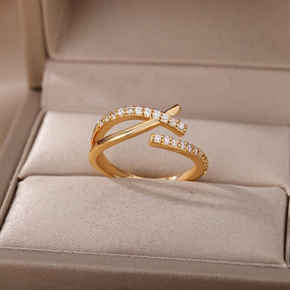 Punk Wrap Ring, Crystal Wrap Ring 18K Gold Wrap Ring, Wrap Fashion Ring for Women, Gift for Her