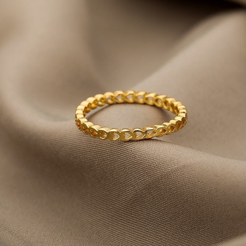 18K Gold Heart Ring, Dainty Heart Ring, Heart Link Ring, Gold Link Ring, Heart Fashion Ring for Women, Gift for Her