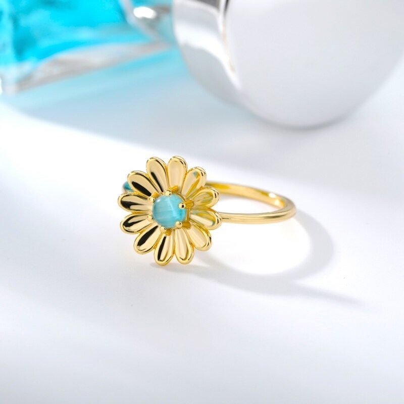 Dainty Sunflower Ring, 18K Gold Sunflower Ring, Gold Flower Ring, Dainty Flower Ring, Flower Fashion Ring for Women, Gift for Her