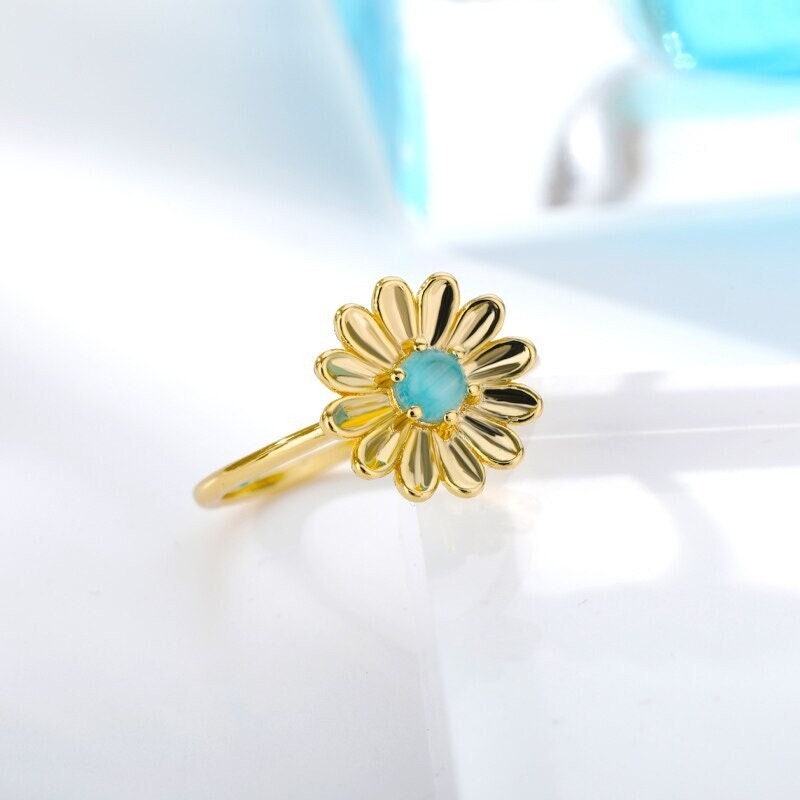 Dainty Sunflower Ring, 18K Gold Sunflower Ring, Gold Flower Ring, Dainty Flower Ring, Flower Fashion Ring for Women, Gift for Her