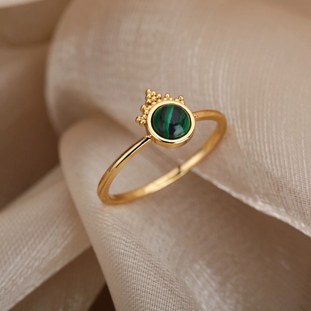 18K Gold Crown Ring, Gold Tiara Ring, Gold Opal Ring, Green Opal Ring, Tiara Fashion Ring for Women, Gift for Her