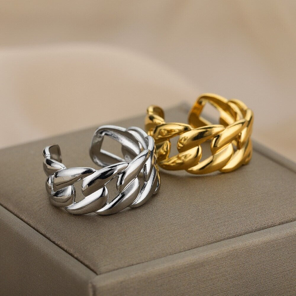 Punk Link Ring, Emo Link Ring, 18K Gold Link Ring, Punk Fashion Ring for Women, Gift for Her