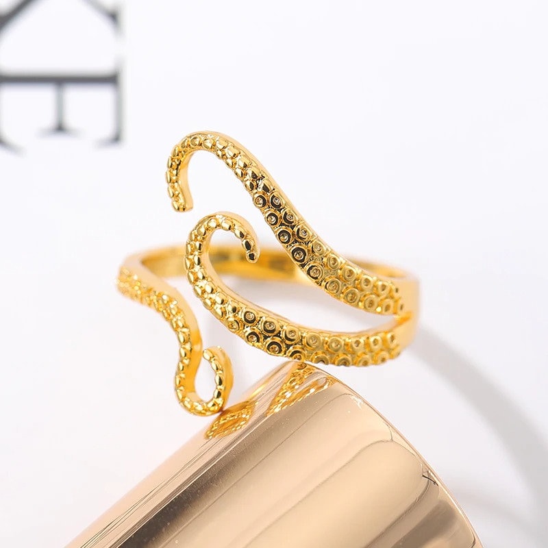 Punk Octopus Legs Wrap Ring, Gold Tentacles Wrap Ring, 18K Gold Plated, Punk, Gothic