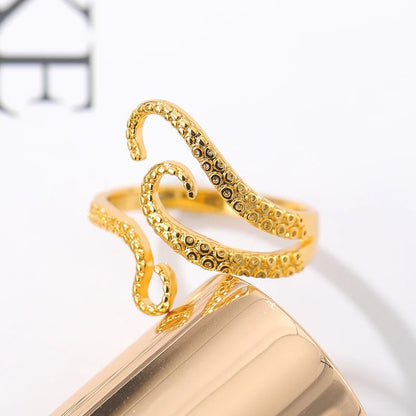 Punk Octopus Legs Wrap Ring, Gold Tentacles Wrap Ring, 18K Gold Plated, Punk, Gothic