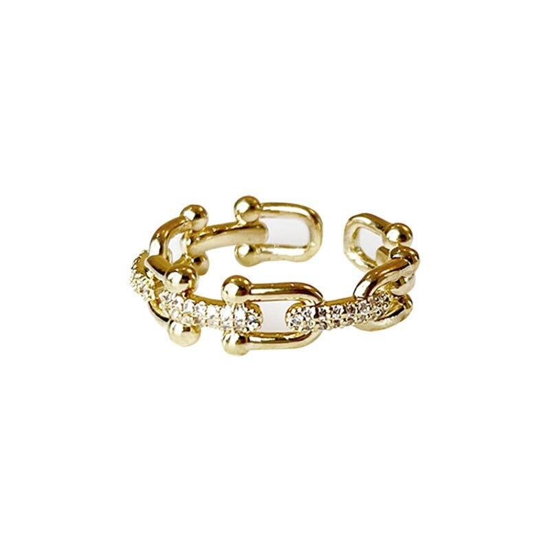 Elegant Link Ring, 18K Gold Link Ring, Crystal Link Ring, Punk Link Ring, Fashion Ring for Women, Gift for Her