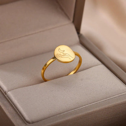 Dainty Moon Ring, 18K Gold Moon Ring, Dainty Goddess Ring, Gold Goddess Ring, Goddess Fashion Ring for Women, Gift for Her