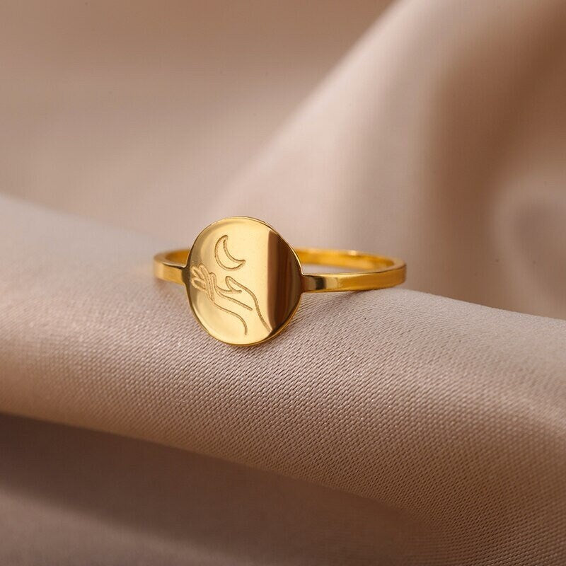 Dainty Moon Ring, 18K Gold Moon Ring, Dainty Goddess Ring, Gold Goddess Ring, Goddess Fashion Ring for Women, Gift for Her