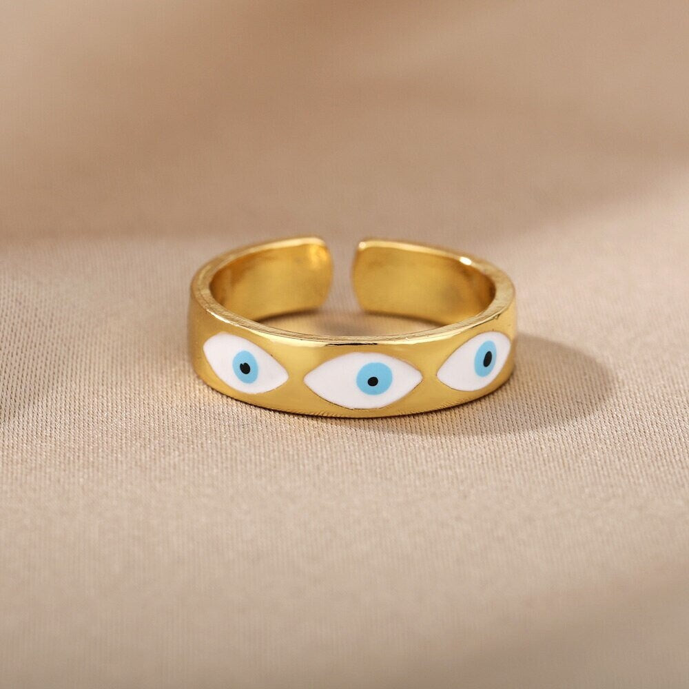 Gothic Evil Eye Ring, Evil Eye Wrap Ring, 18K Gold Evil Eye Ring, Gold Wrap Ring, Gothic Fashion Ring for Women, Gift for Her