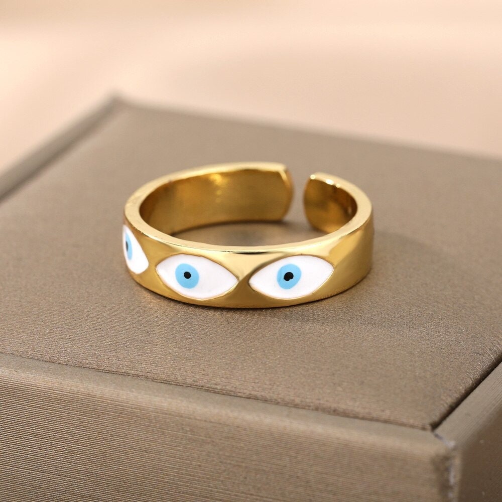 Gothic Evil Eye Ring, Evil Eye Wrap Ring, 18K Gold Evil Eye Ring, Gold Wrap Ring, Gothic Fashion Ring for Women, Gift for Her