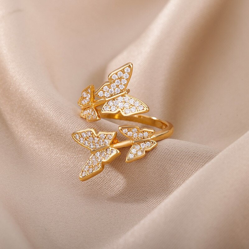 Elegant Butterfly Ring, Cute Butterfly Ring, 18K Gold Butterfly Ring, Butterfly Fashion Ring for Women, Gift for Her
