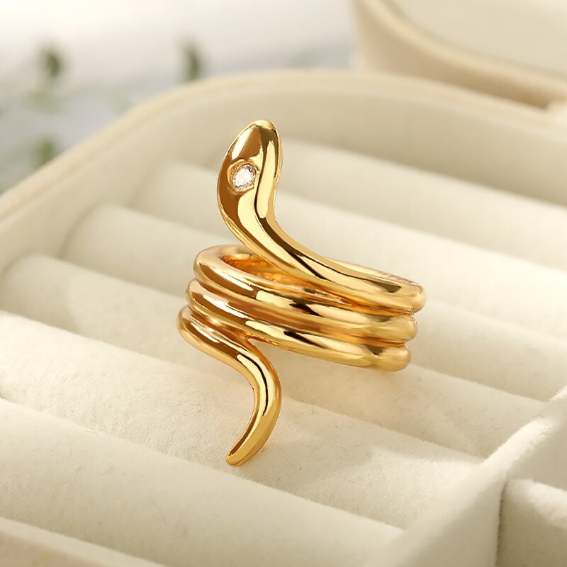 Punk Snake Ring, Cute Snake Ring, 18K Gold Snake Ring, Snake Wrap Ring, Snake Fashion Ring for Women, Gift for Her