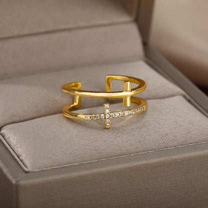 Catholic Cross Ring, 18K Gold Stackable, Christian Jesus Dainty Minimalist Jewelry, Religious Delicate Handmade for Women, Gift for Her