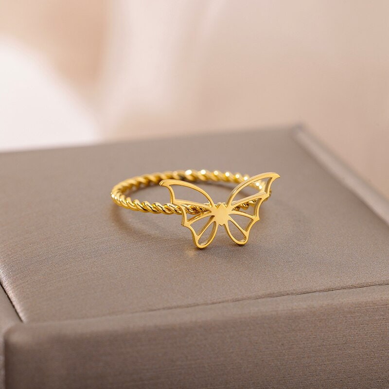 Dainty Butterfly Ring, 18K Gold Butterfly Ring, Butterfly Charm, Butterfly Fashion Ring for Women, Gift for Her