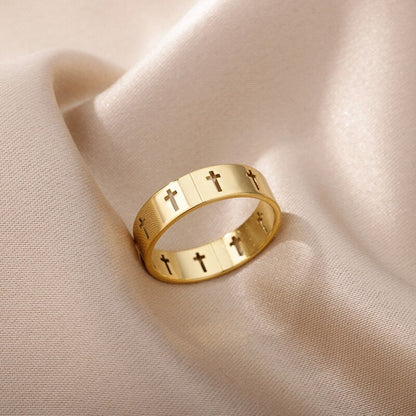 18K Gold Cross Ring, Dainty Cross Ring, Gothic Cross Ring, Gold Jesus Ring, Jesus Fashion Ring for Women, Gift for Her