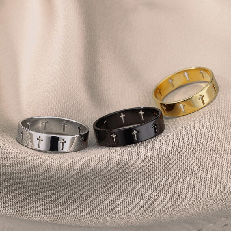 18K Gold Cross Ring, Dainty Cross Ring, Gothic Cross Ring, Gold Jesus Ring, Jesus Fashion Ring for Women, Gift for Her