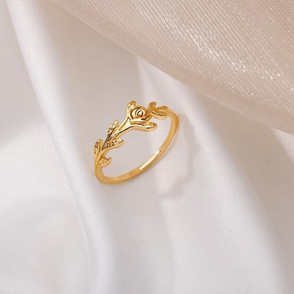 18K Gold Leaf Ring, Hippie Leaf Ring, Peace Ring, Hippie Fashion Ring for Women, Gift for Her