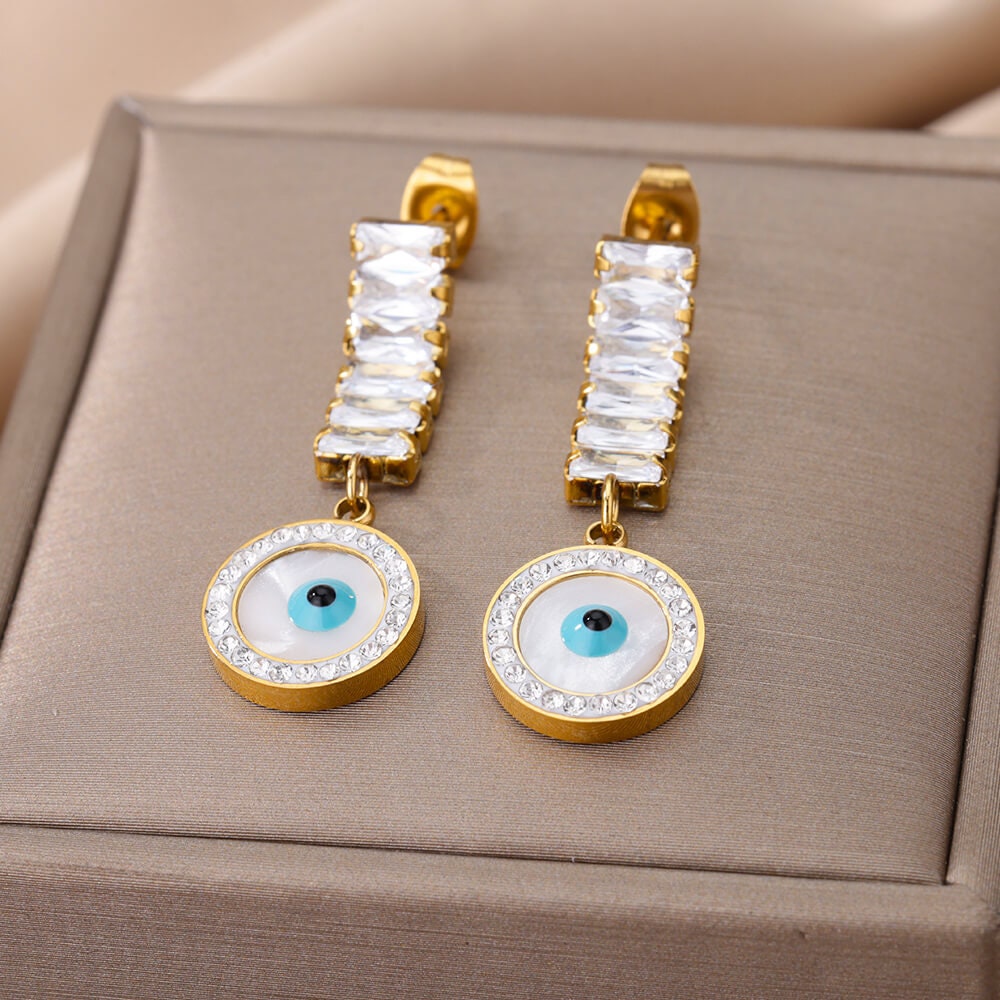 Gothic Evil Eye Drop Earrings, 18K Gold Evil Eye Earrings, Evil Eye Dangle Earrings for Women, Gift for Her