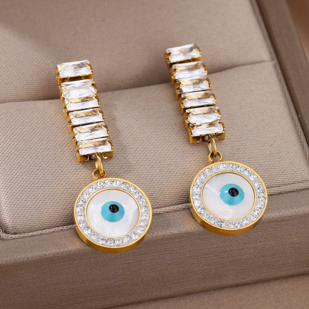 Gothic Evil Eye Drop Earrings, 18K Gold Evil Eye Earrings, Evil Eye Dangle Earrings for Women, Gift for Her