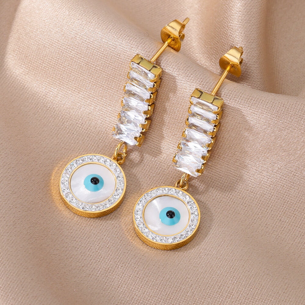 Gothic Evil Eye Drop Earrings, 18K Gold Evil Eye Earrings, Evil Eye Dangle Earrings for Women, Gift for Her