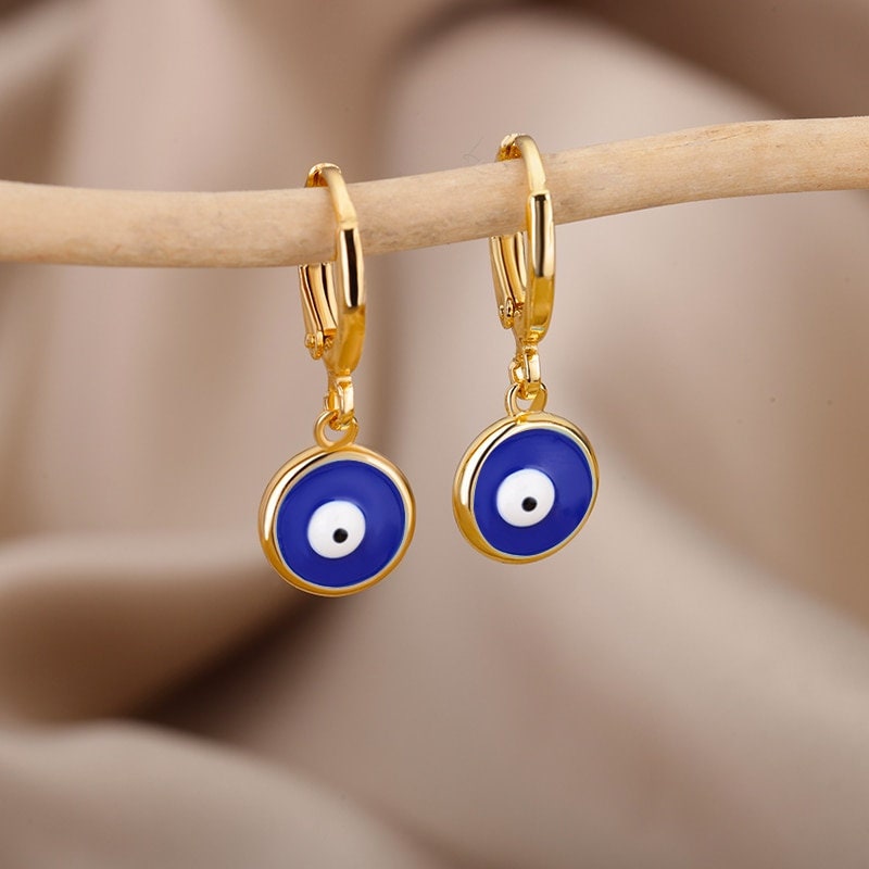 Evil Eye Earrings, Enamel Evil Eye, Evil Eye Drop Earrings, Evil Eye Earrings for Women, Gift for Her